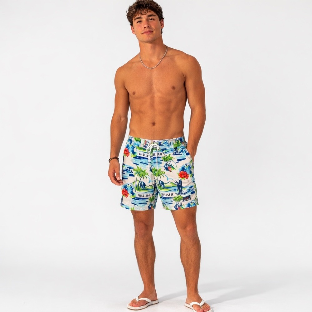 Hollister California Men's Floral Print Hawaiian Swim Board Shorts Size Medium